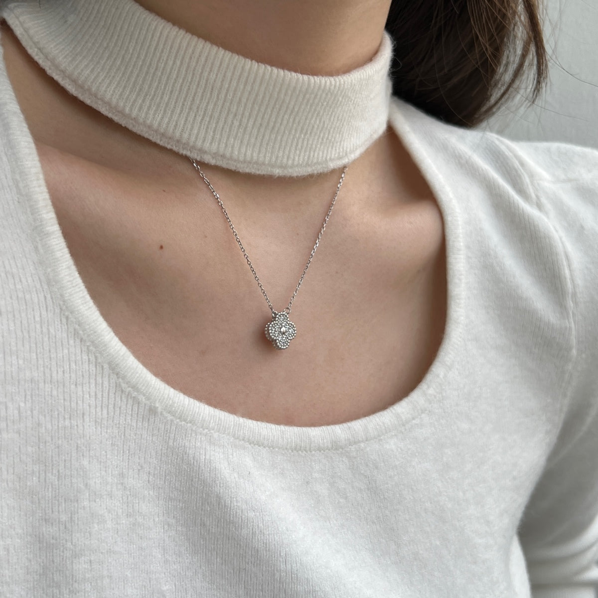 Solid Clover with Stone Necklace