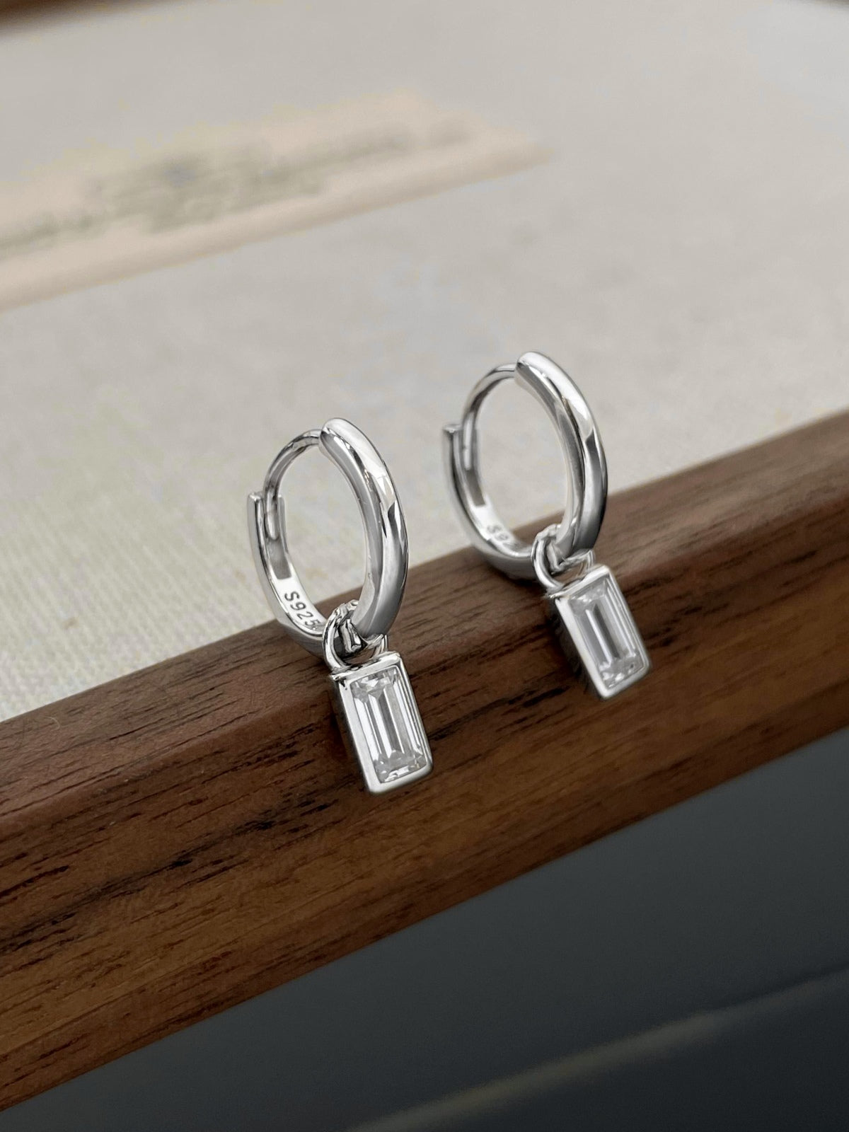 Emerald Cut Mini Hoop Earrings