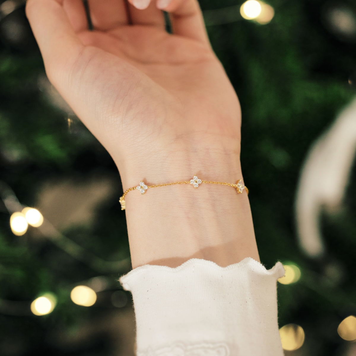 18K Gold Plated Stone Clover Bracelet