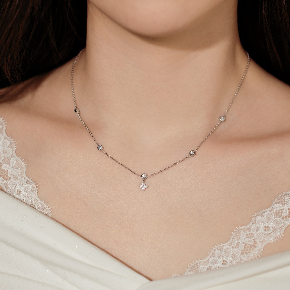 Small Clover with beads Necklace