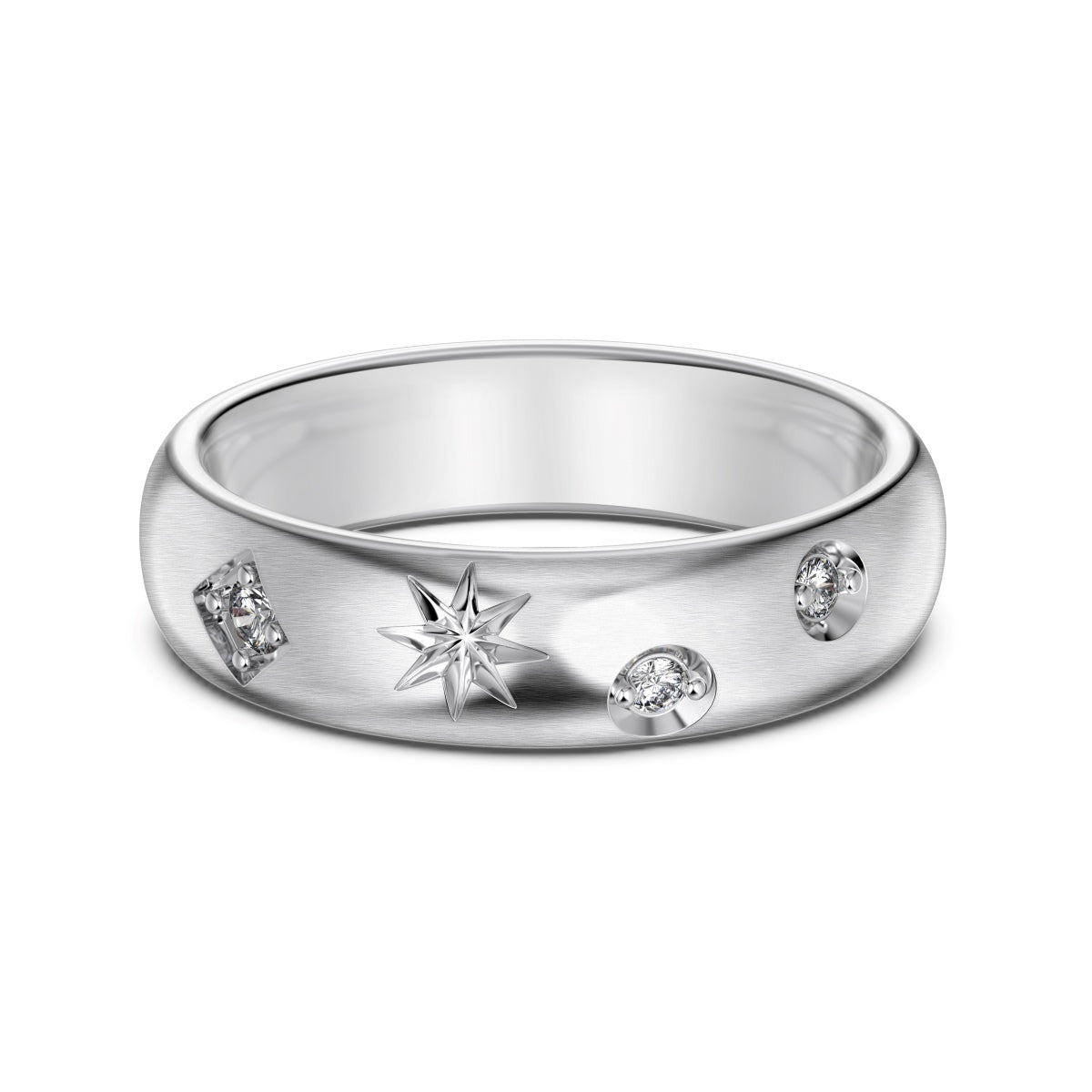 Plain Star and Round Stone Sterling Silver Ring