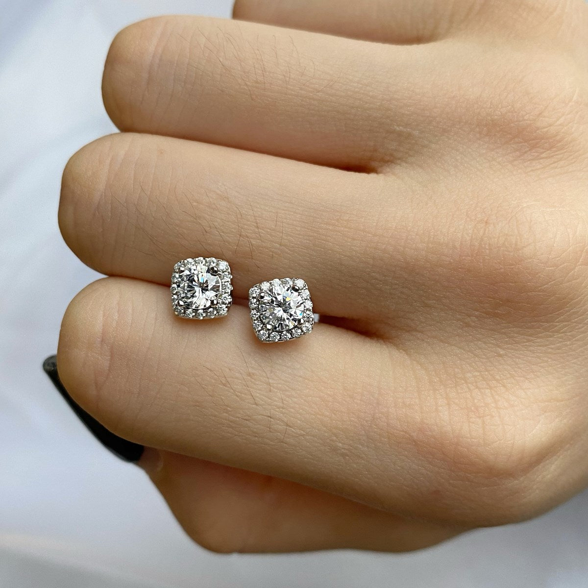 Square Shape with Round Stone Earrings