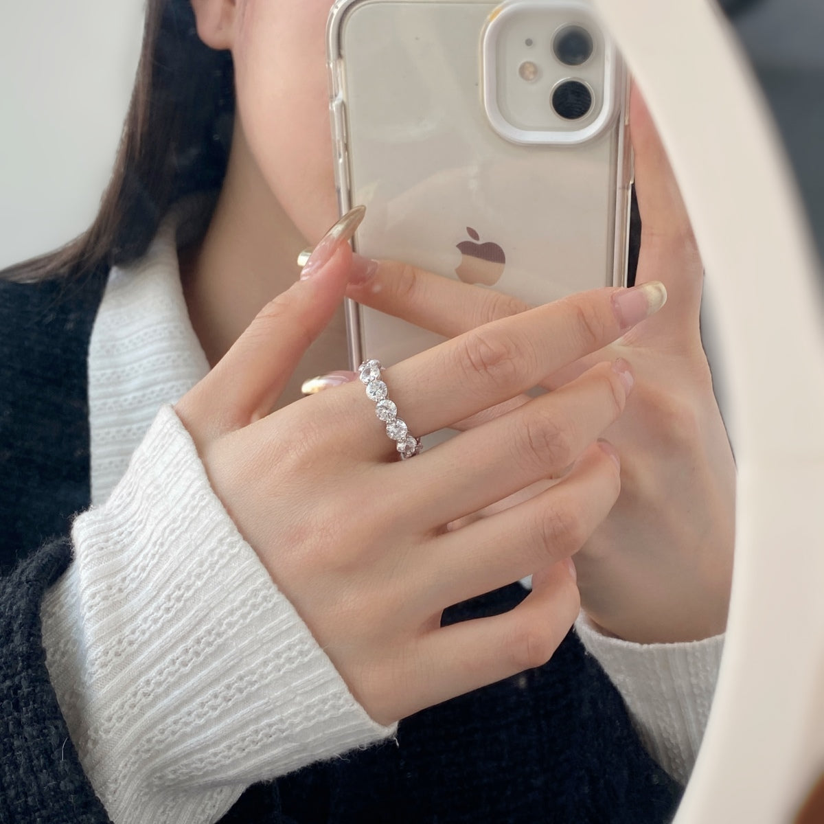 Sterling Silver Big Round Stone Eternity Ring