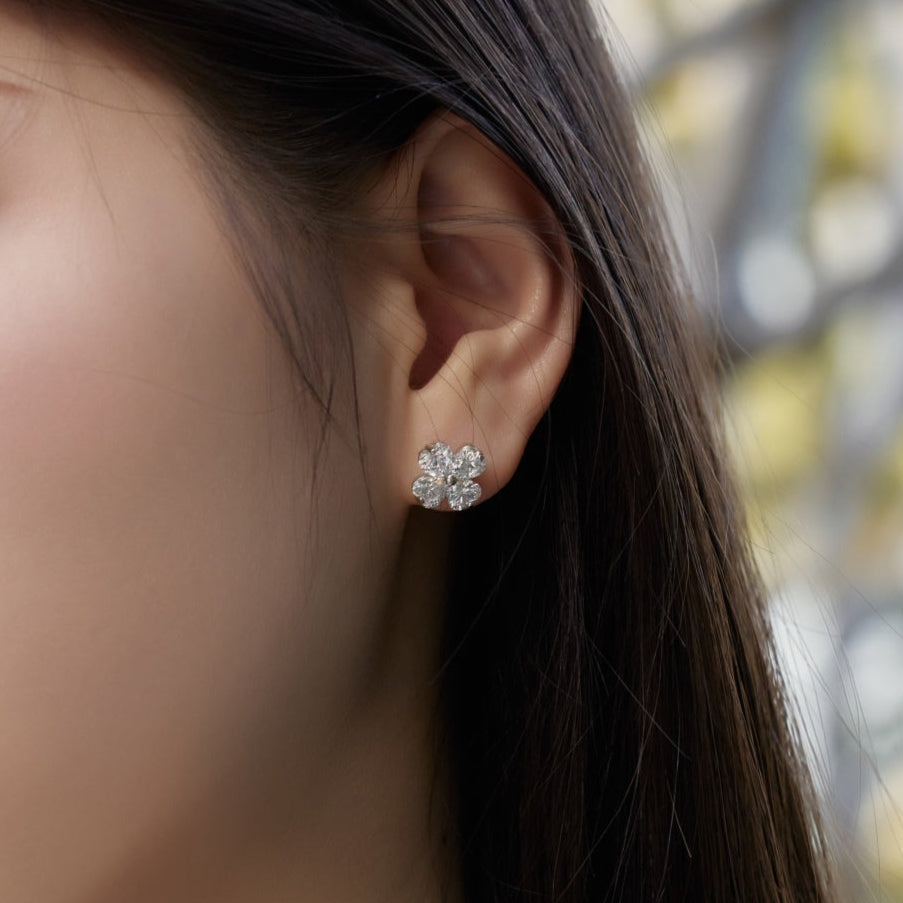 Sterling Silver Clover Heart Stone Stud Earrings