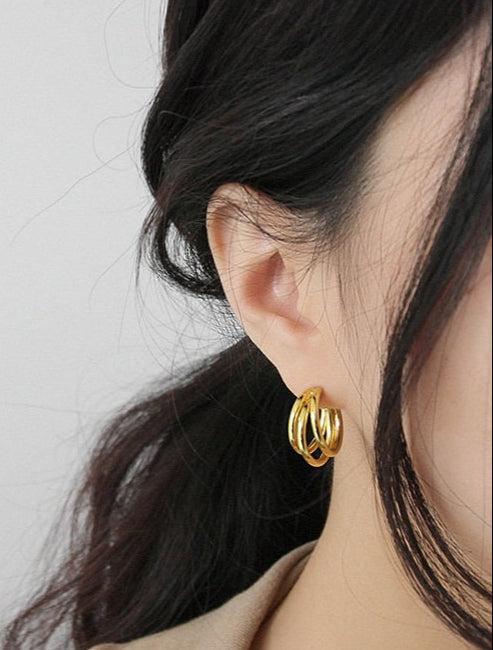 18K Gold Plated Triple Hoop Gold Earrings
