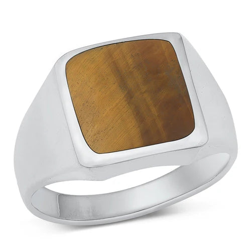 Sterling Silver Square Wood Onyx Ring