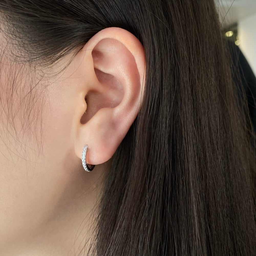 Sterling Silver Round Stone Mini Hoop Earrings