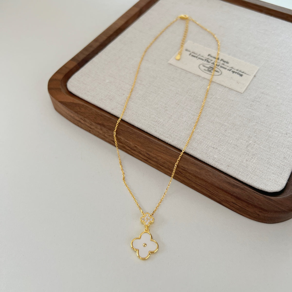 18K Gold Plated White Clover Necklace