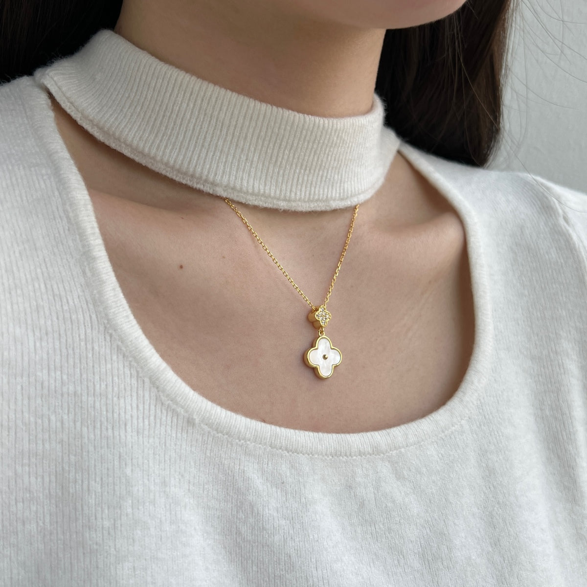 18K Gold Plated White Clover Necklace