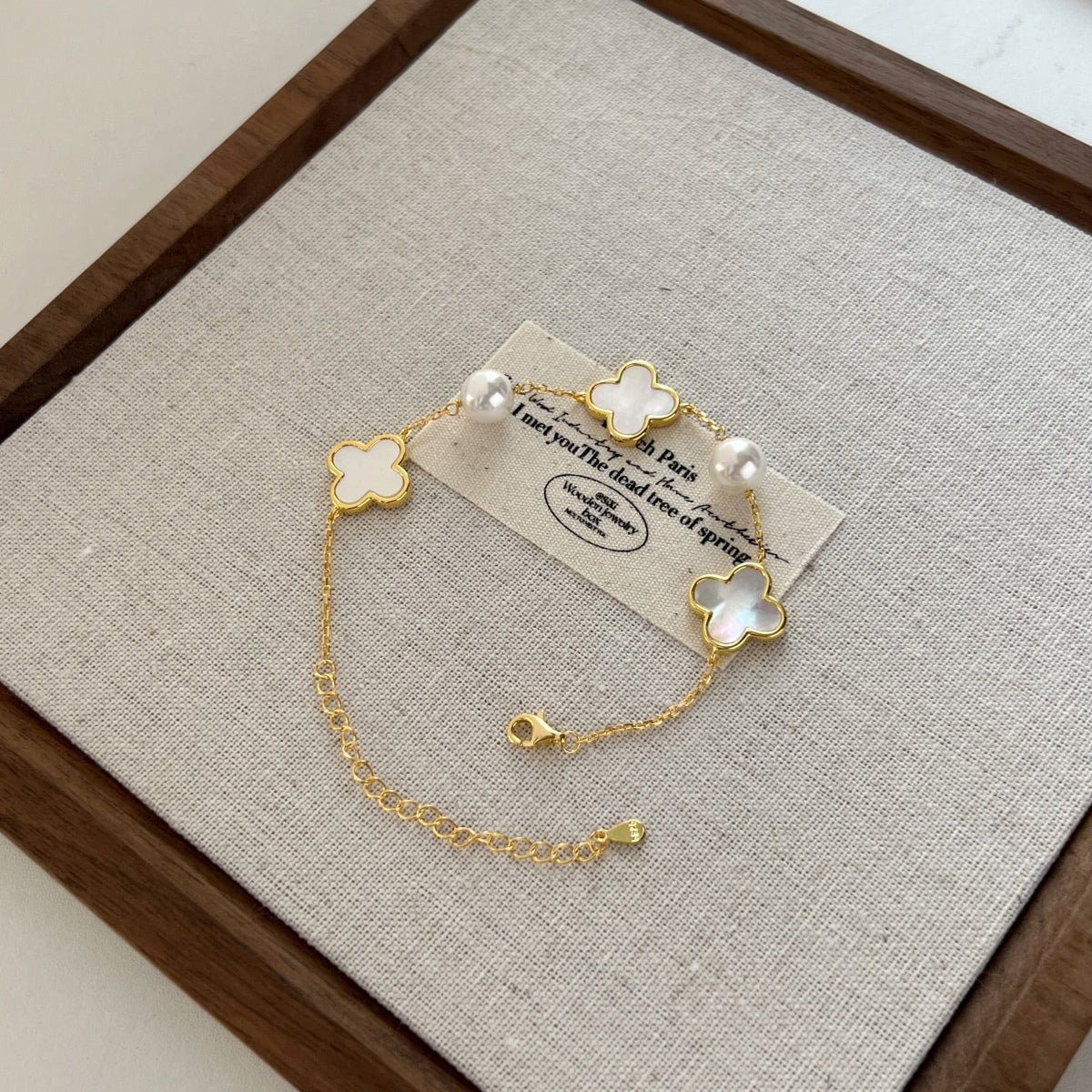 Gold Clover Bracelet | Gold Clover & Pearl Bracelet | NobleJade