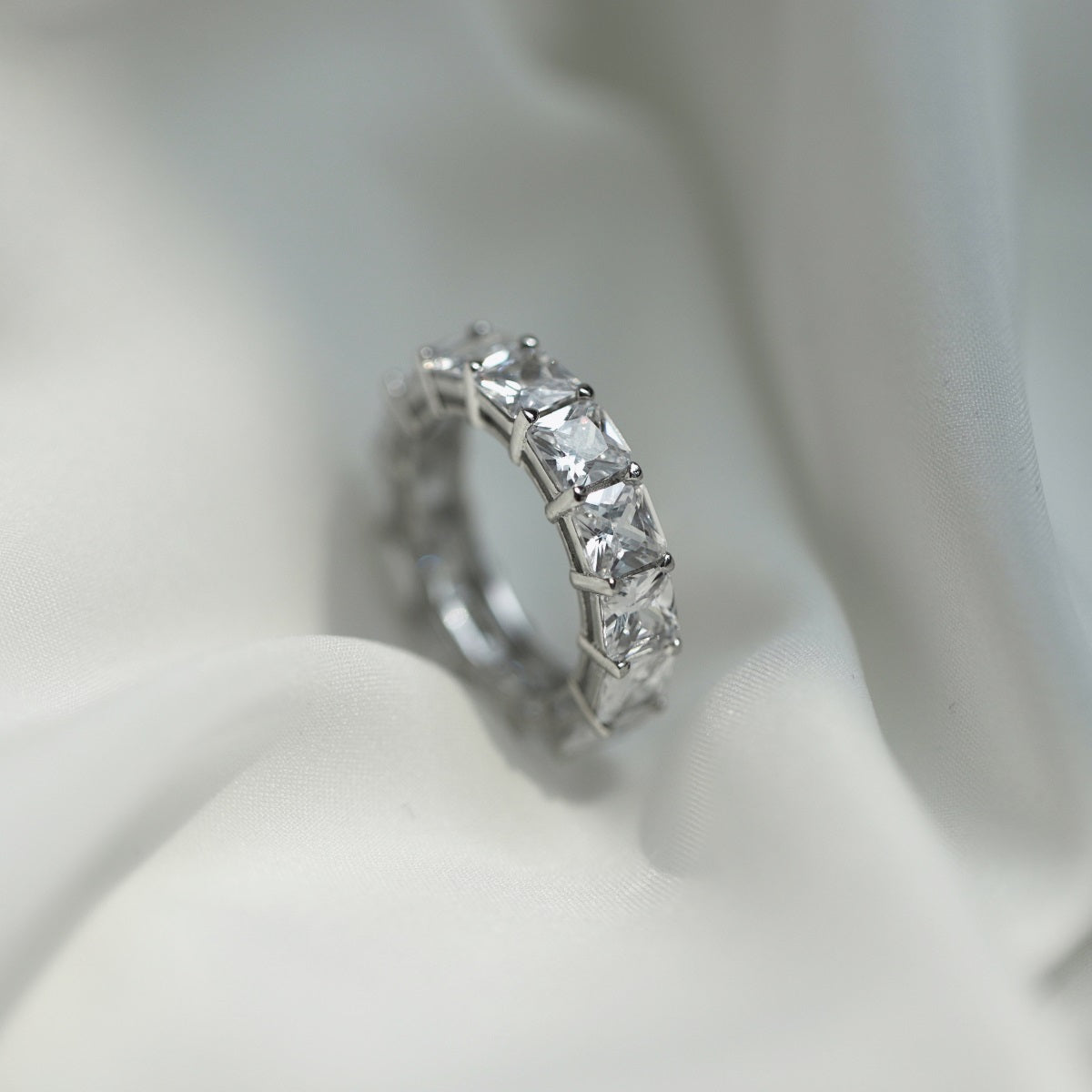 Sterling Silver Square Stone Eternity Ring