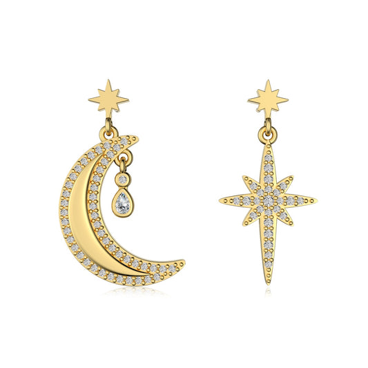 Moon and Star Hoop Earrings