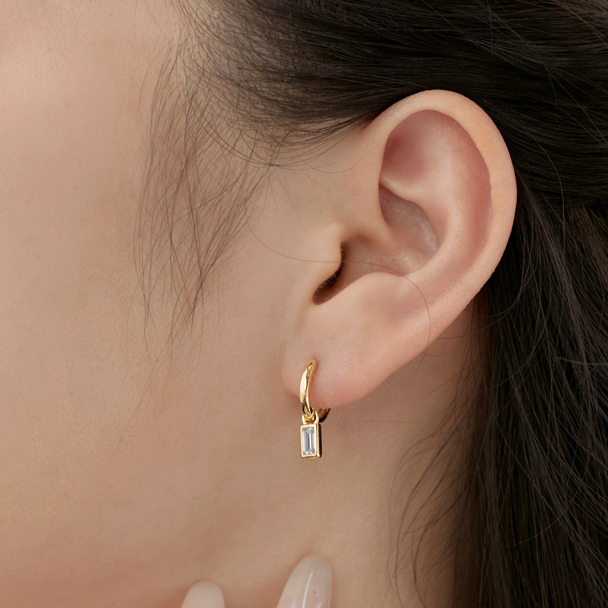 Emerald Cut Mini Hoop Earrings
