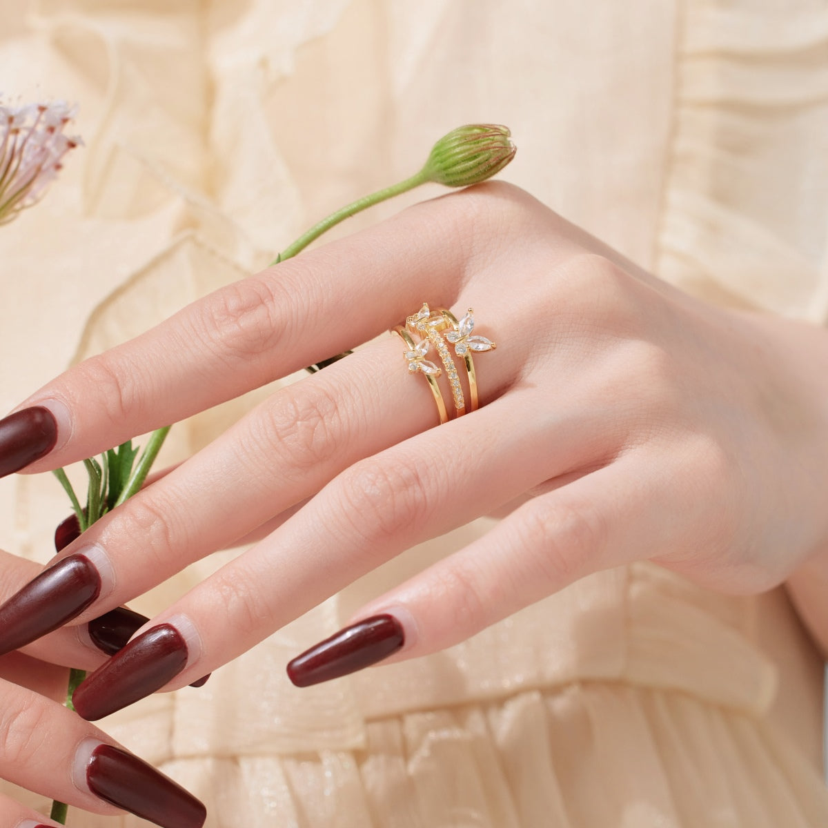 18K Gold Plated Stacked Butterfly Ring