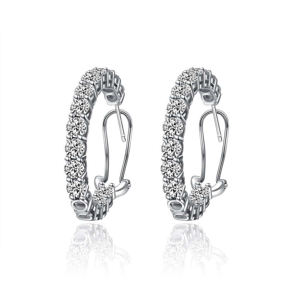 Sterling Silver Large Round Stone Hoop Earrings