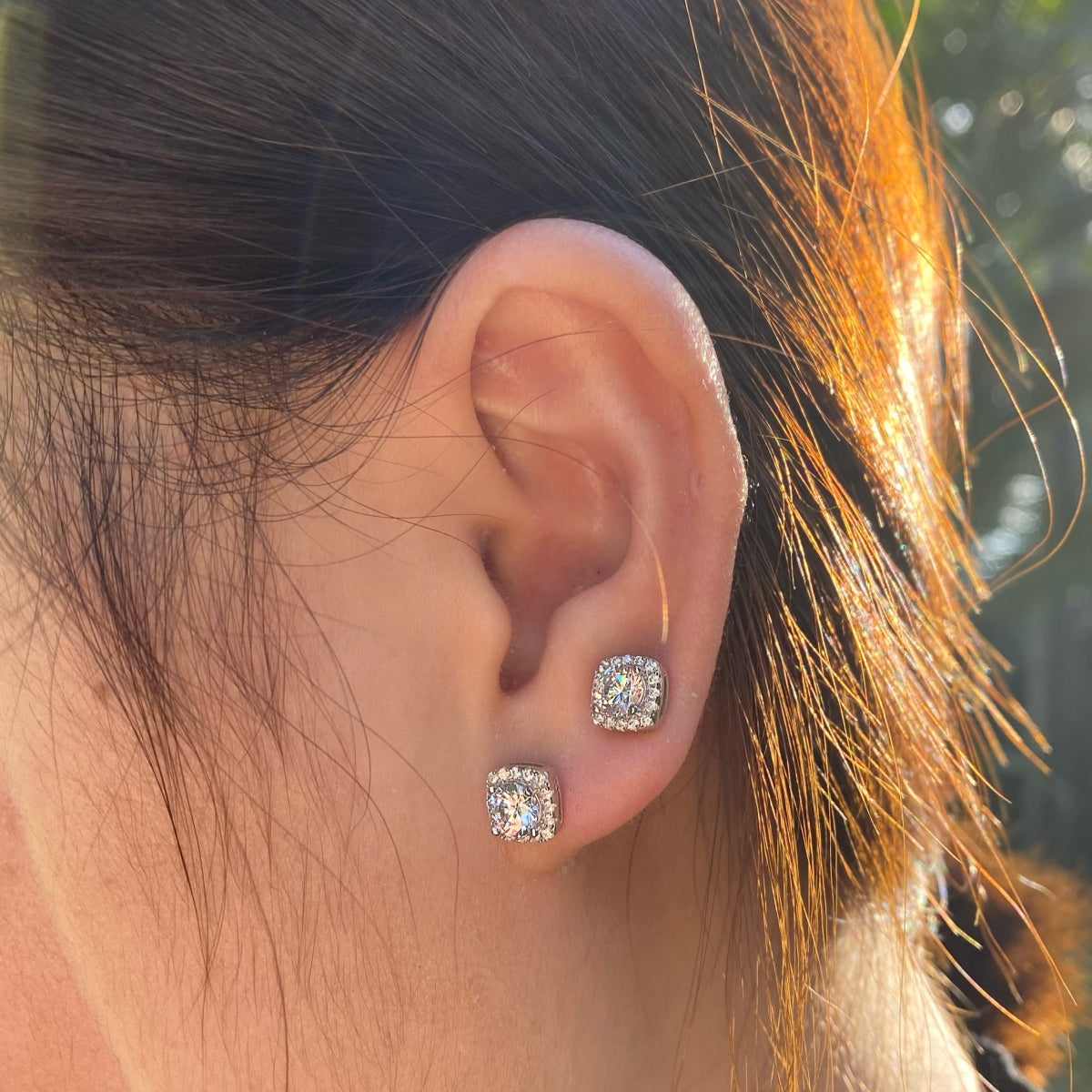 Square Shape with Round Stone Earrings