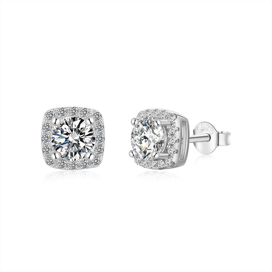 Square Shape with Round Stone Earrings