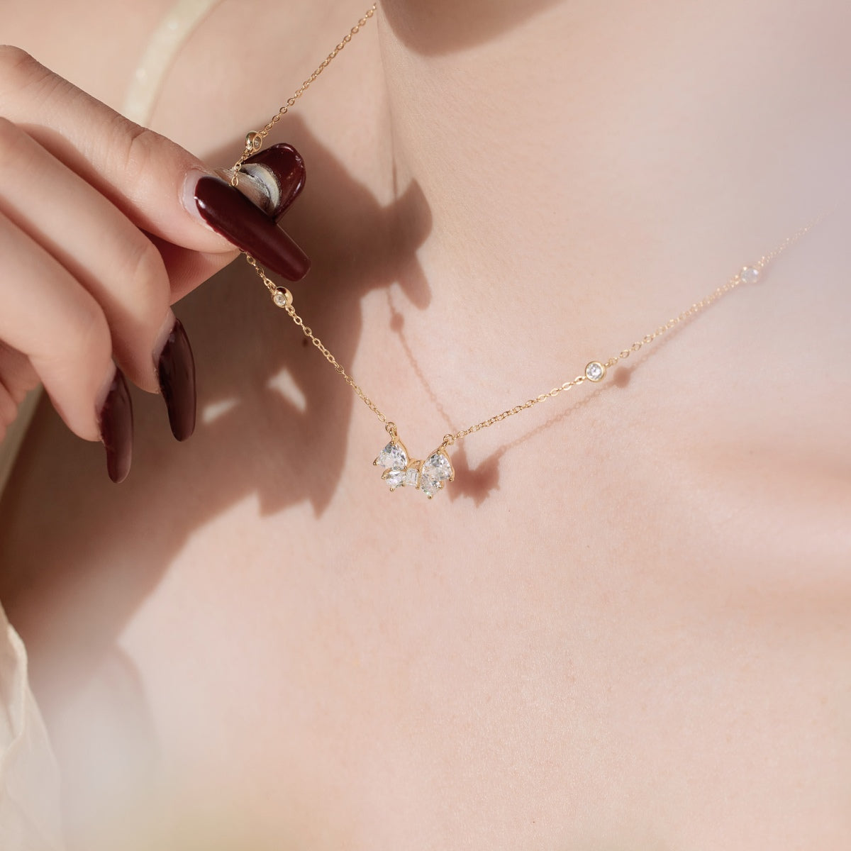 Gold Bow Necklace | Bow Pendant Necklace | NobleJade