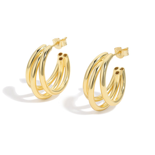 18K Gold Plated Triple Hoop Gold Earrings