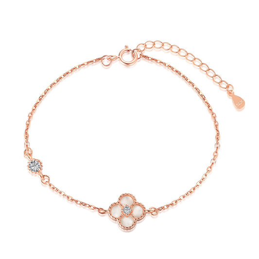 18K Rose Gold Plated White Clover Bracelet