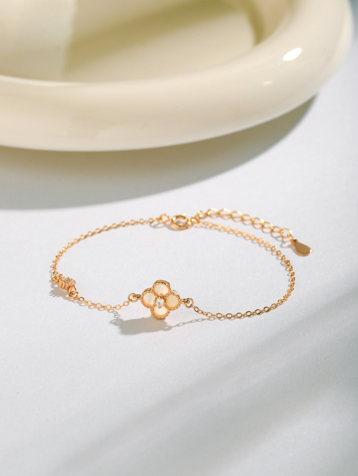 18K Rose Gold Plated White Clover Bracelet