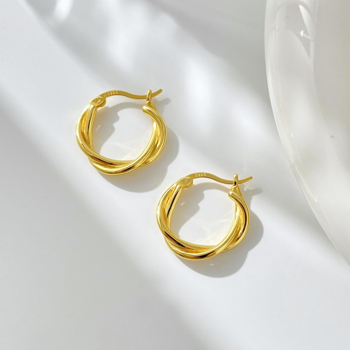 18K Gold Plated Twisted Hoop Gold Earrings