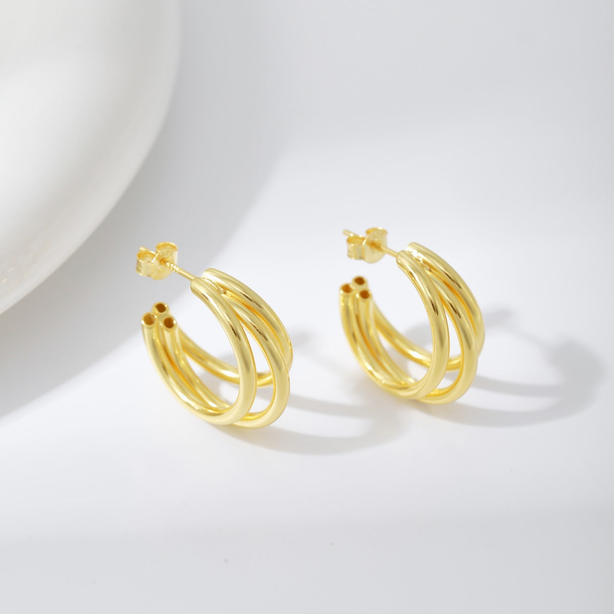 18K Gold Plated Triple Hoop Gold Earrings