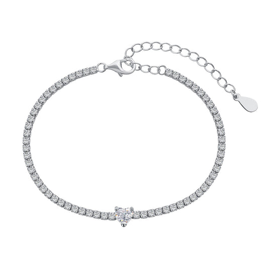 Sterling Silver Heart Tennis Bracelet