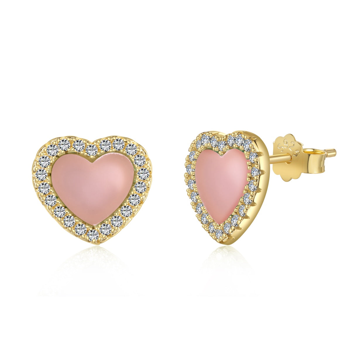 Gold Pink Heart Earrings | Pink Heart Earrings | NobleJade