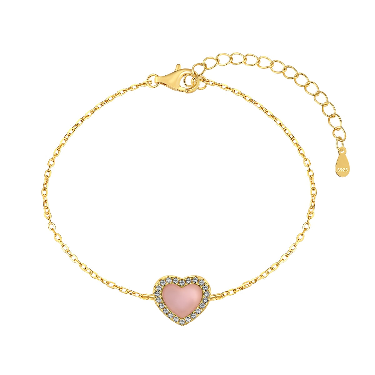 Gold Pink Heart Bracelet | Pink Heart Bracelet | NobleJade