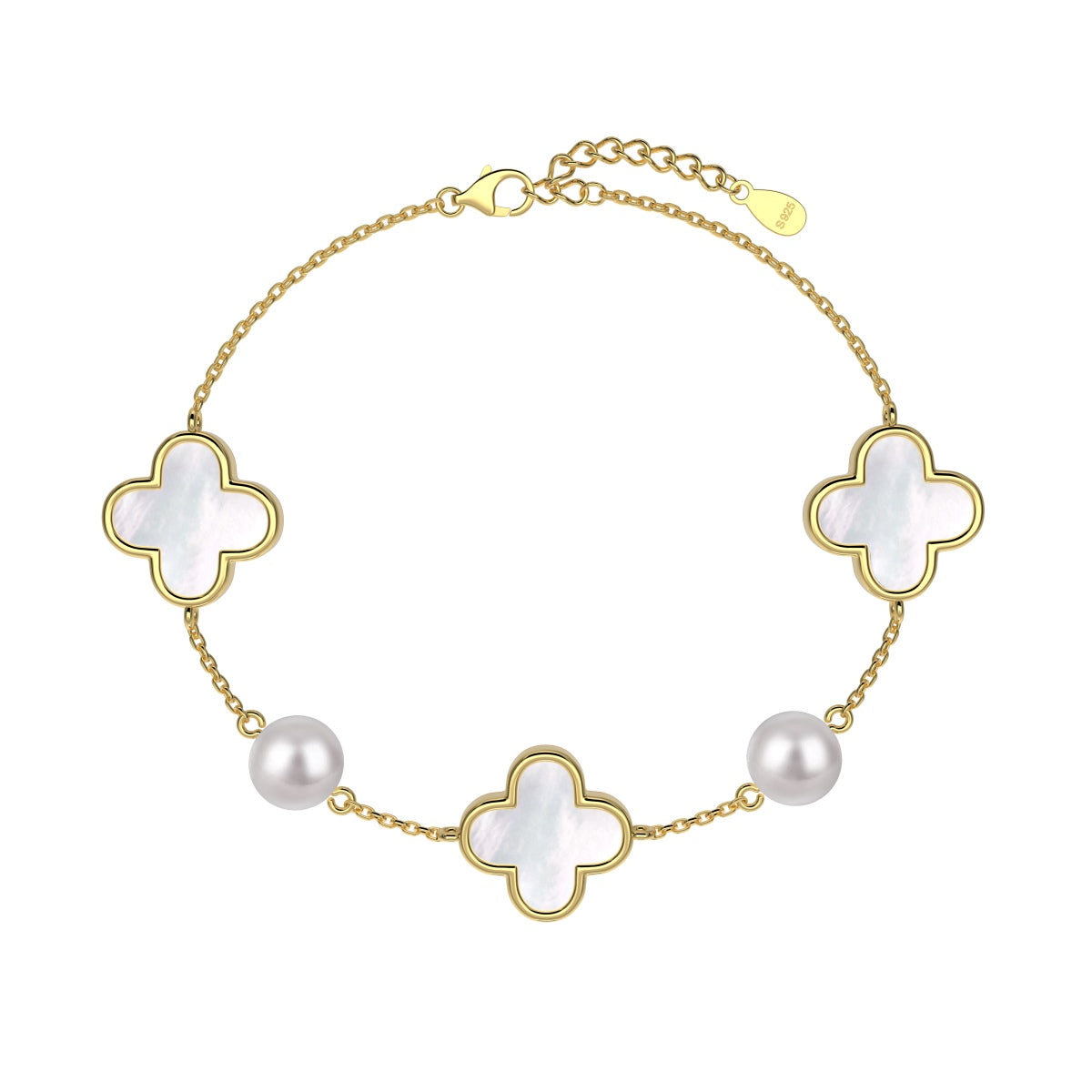 Gold Clover Bracelet | Gold Clover & Pearl Bracelet | NobleJade