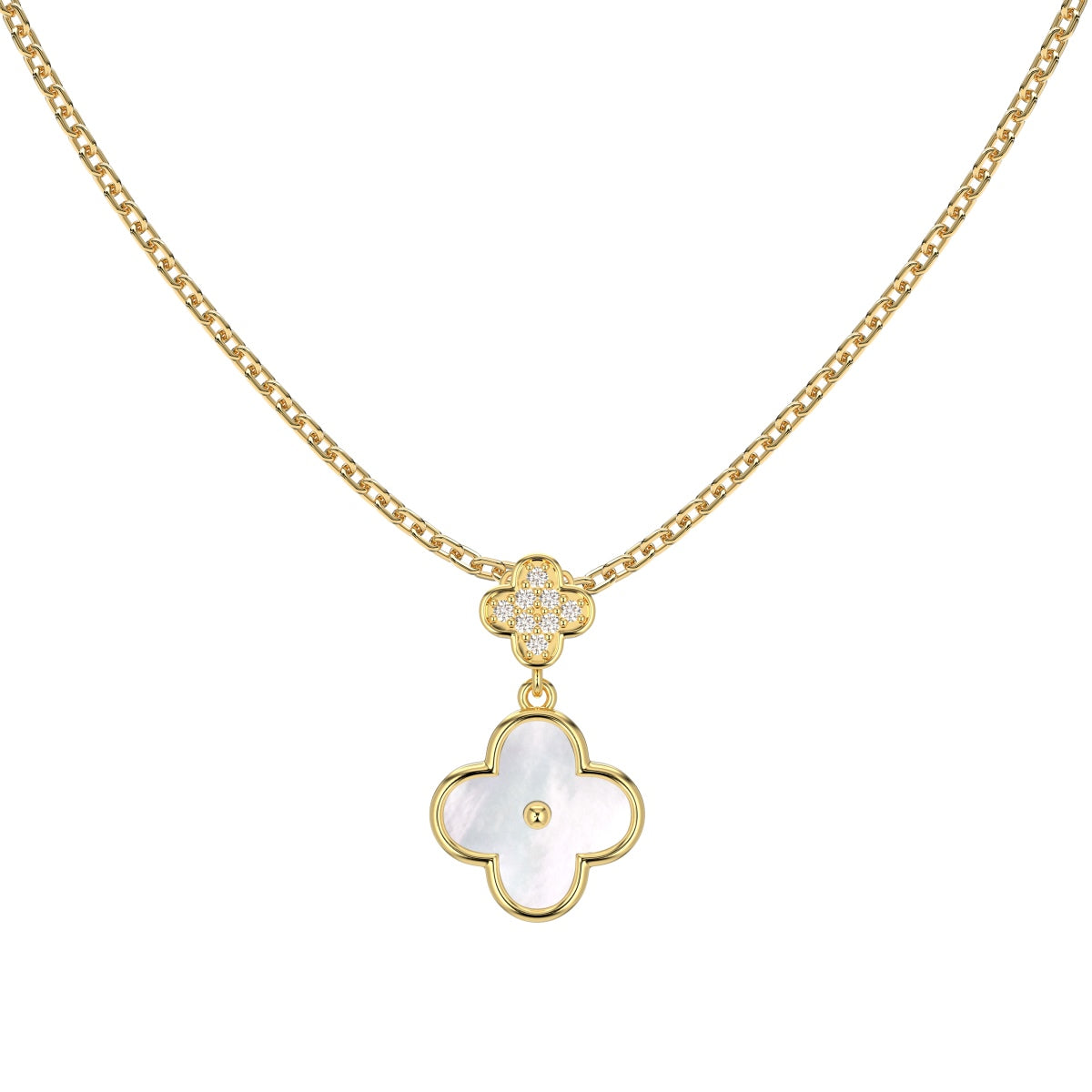 18K Gold Plated White Clover Necklace