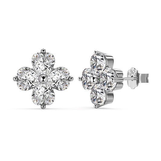 Sterling Silver Clover Heart Stone Stud Earrings