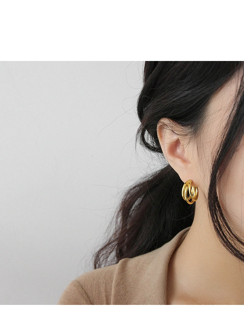 18K Gold Plated Triple Hoop Gold Earrings